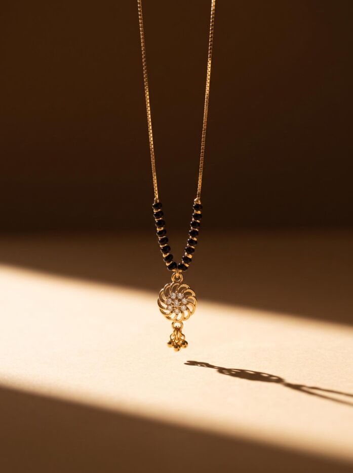 Spiral Floral Drop Pendant Box Chain Mangalsutra