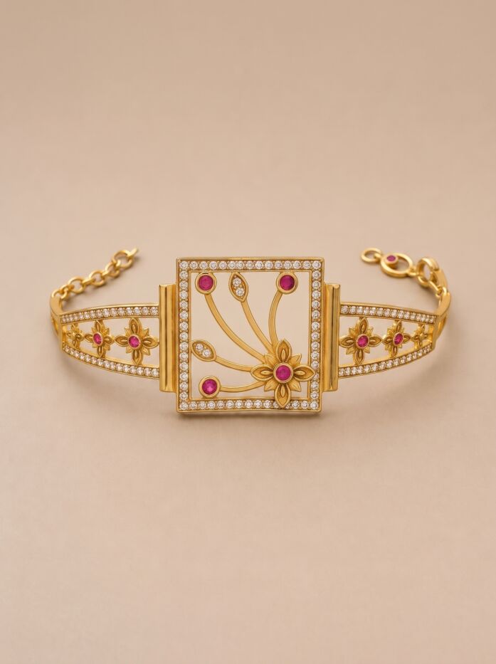 Square Frame Ruby Floral Women Bracelet