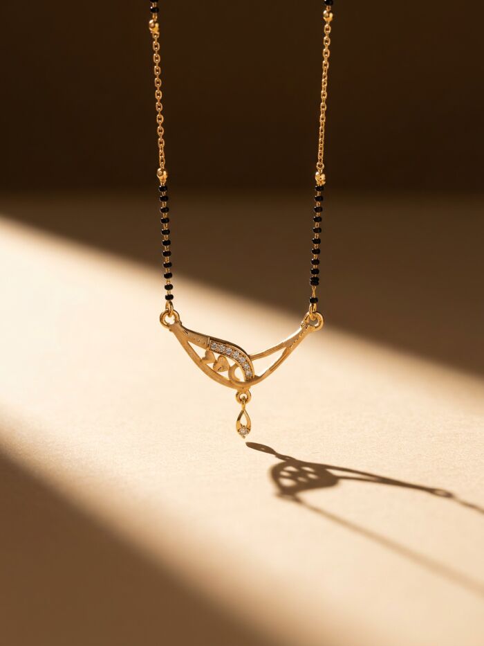 Swan Motif Stone Pendant Black Bead Chain Mangalsutra