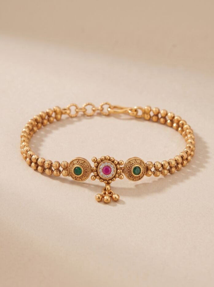 Three Disc Ruby Ghungroo Women Bracelet
