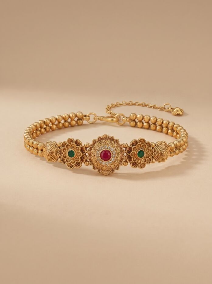 Triple Floral Disc Ruby Women Bracelet