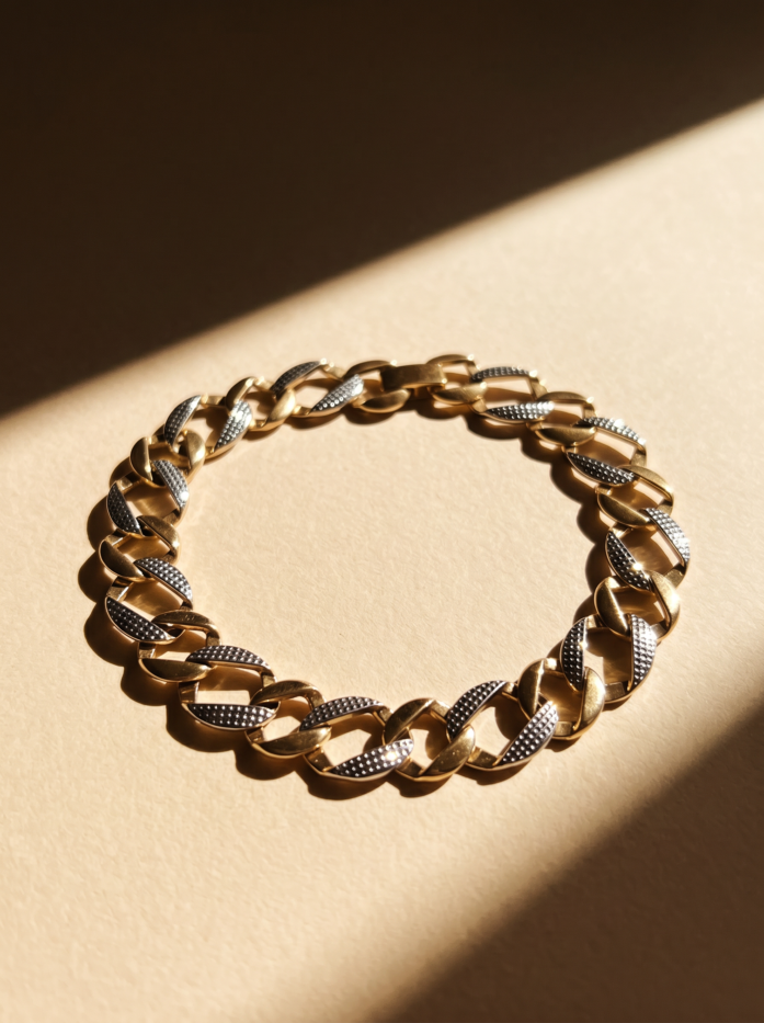 Two Tone Curb Link Men Bracelet