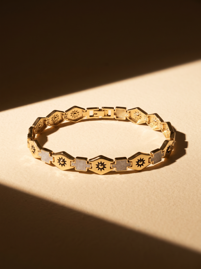 Two Tone Sun Motif Link Bracelet