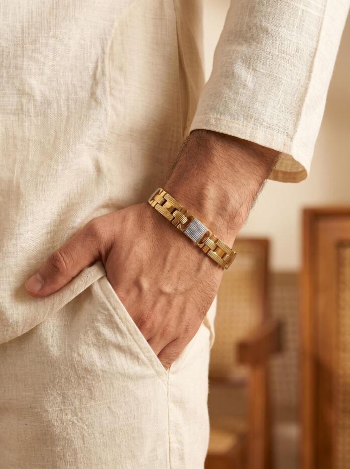 Two Tone Textured Square Link Bracelet