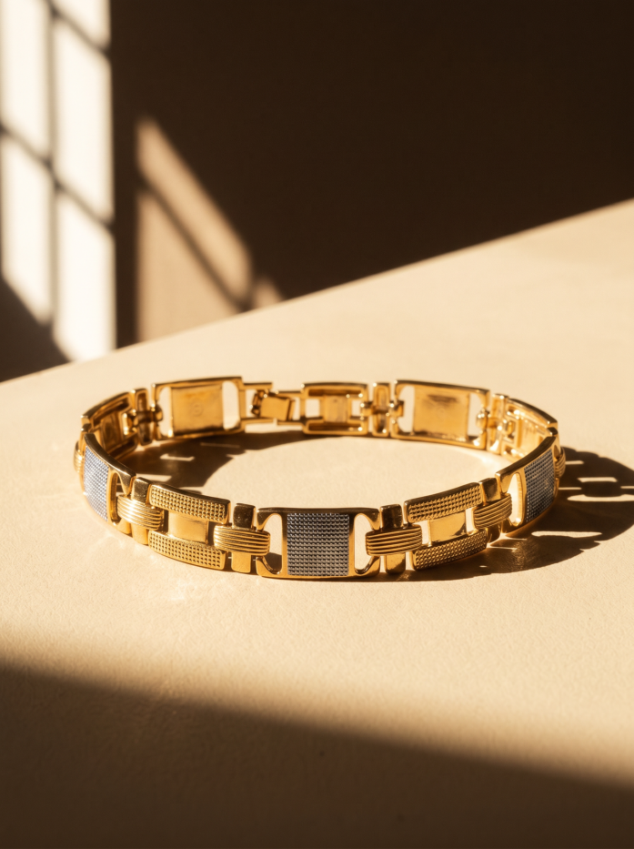 Two Tone Square Link Men Bracelet