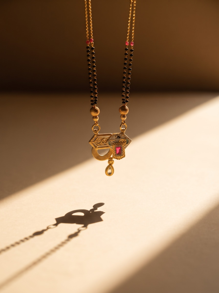 Wing Arc Stone Pendant Black Bead Chain Mangalsutra