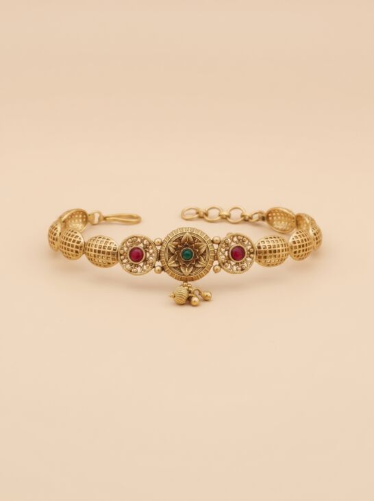 Antique Filigree Dome Ruby Green Stone Bracelet