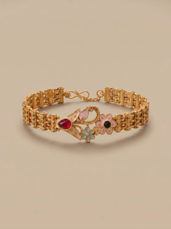 Matte Gold Floral Enamel Statement Bracelet