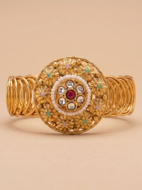 Rajwadi Floral Medallion Antique Designer Bracelet